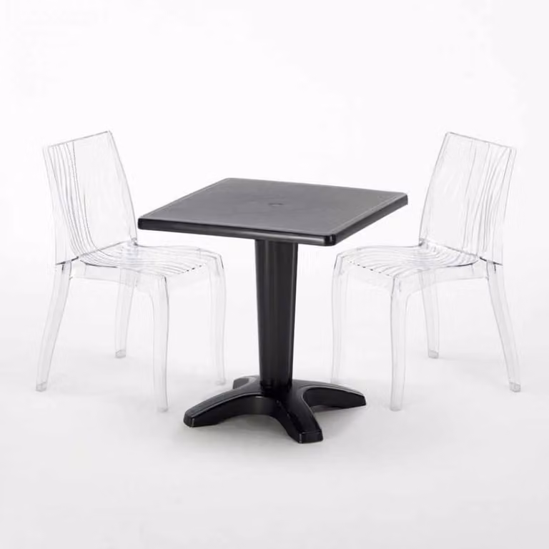 Tavolo quadrato nero e 2 sedie in polipropilene colorato Set di bastoni per interni Grand Soleil Dune Balcony - Trasparente