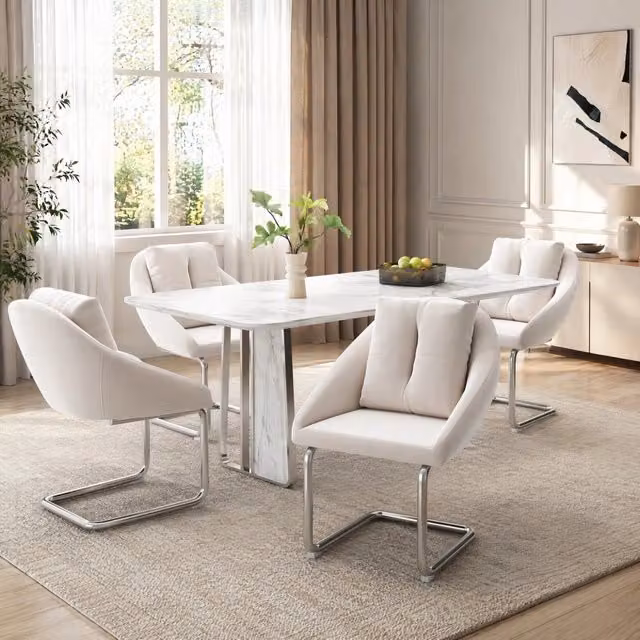 Set di 4 sedie in velluto beige con struttura in metallo