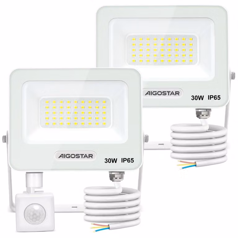 Aigostar, 2 faretti LED da 30W con sensore di movimento per esterni, confezione da 2, 2750LM, 6500K, luce bianca fredda, grado di protezione IP65 (resistente all'acqua), fari per interni ed esterni, ideali per giardini, cortili, case, garage, hotel