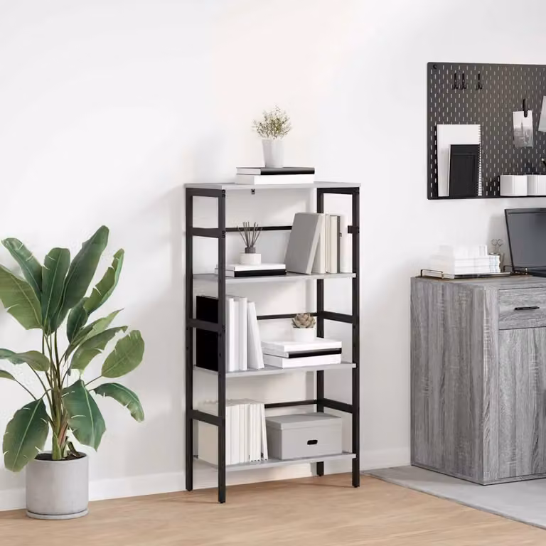 Libreria a 3 livelli vidaXL in stile industriale con legno e metallo, L: 60 cm, P: 29,5 cm, H: 115 cm