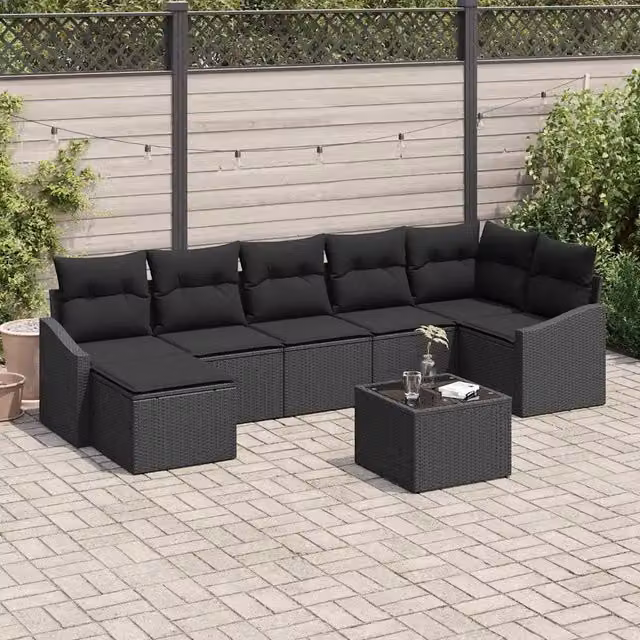 Set Divano da Giardino 8 pz Nero polyrattan 3355492