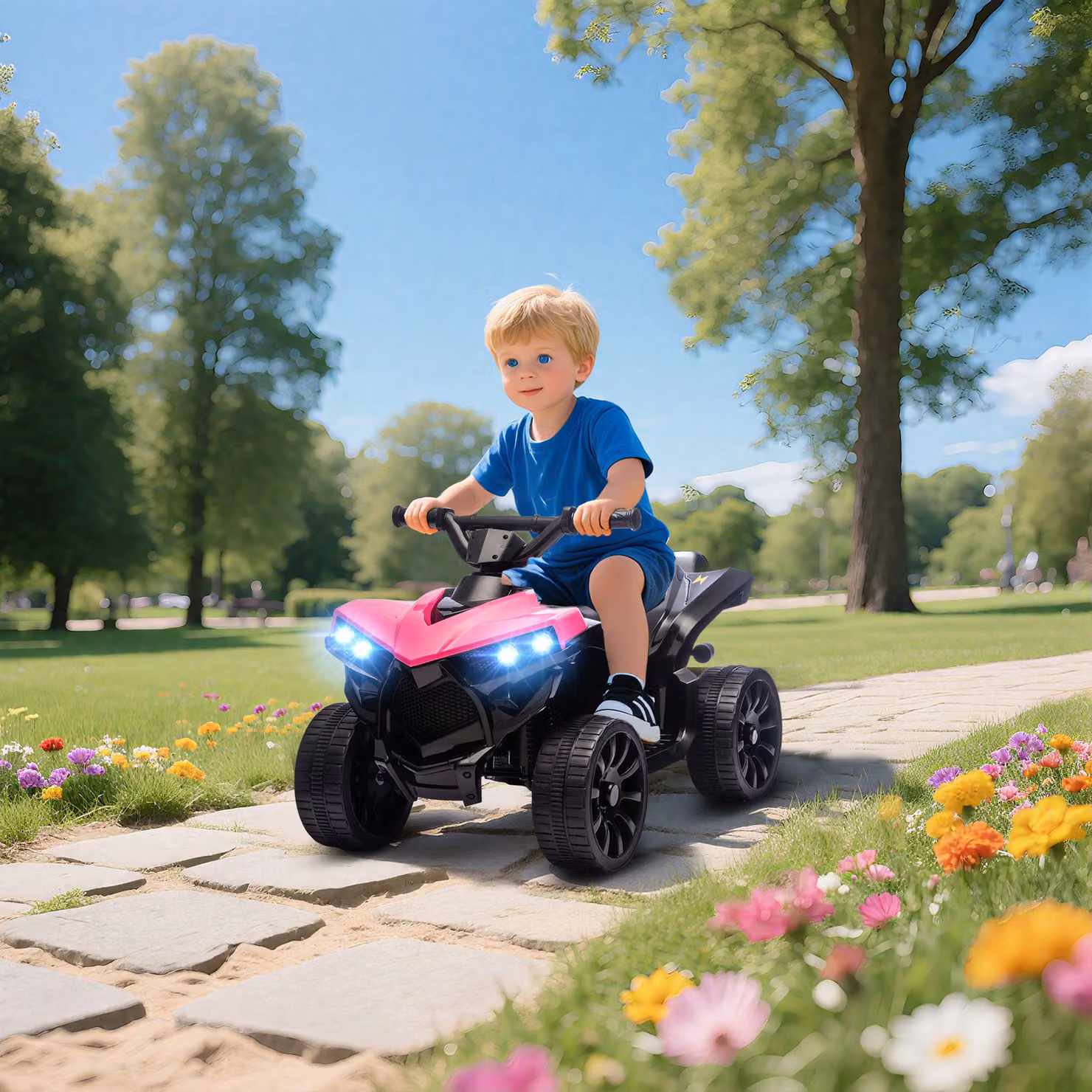 Quad Elettrico per Bambini AIYAPLAY ATV con Batteria Ricaricabile 6V, Fari LED e Musica, Rosa – 2