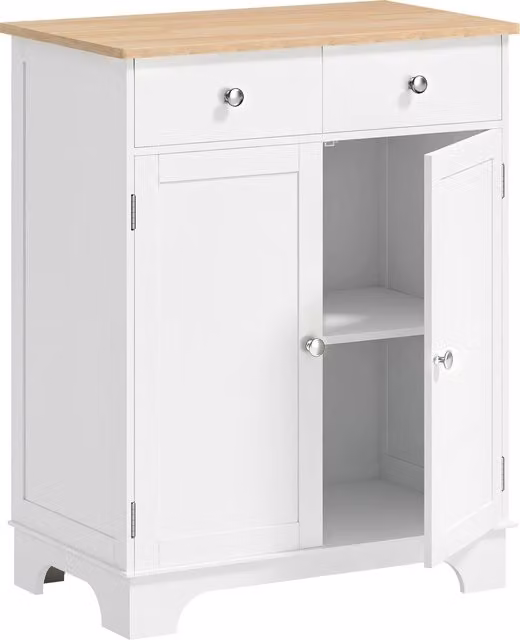 HOMCOM Credenza Bassa con Armadietto 2 Ante, Ripiani Regolabili e 2 Cassetti, Bianco e Legno   Aosom Italy