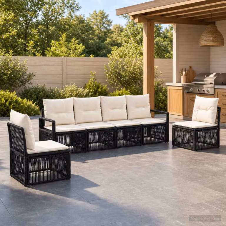 Set Divano da Giardino vidaXL 6 Pezzi Moderno in Polyrattan Nero con Cuscini Imbottiti e Struttura in Acciaio