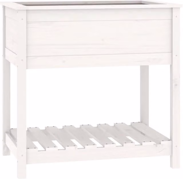 Fioriera rialzata per piante fiori patio giardino con ripiano 82,5 x 54 x 81 cm legno massello di pino bianco 02_0038405