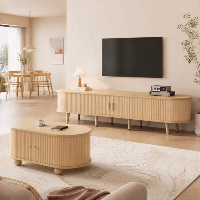 Set di 2 pezzi composto da mobile TV e tavolino da caffè REDOM in MDF color legno chiaro, L: 170 cm, P: 40 cm, H: 42 cm