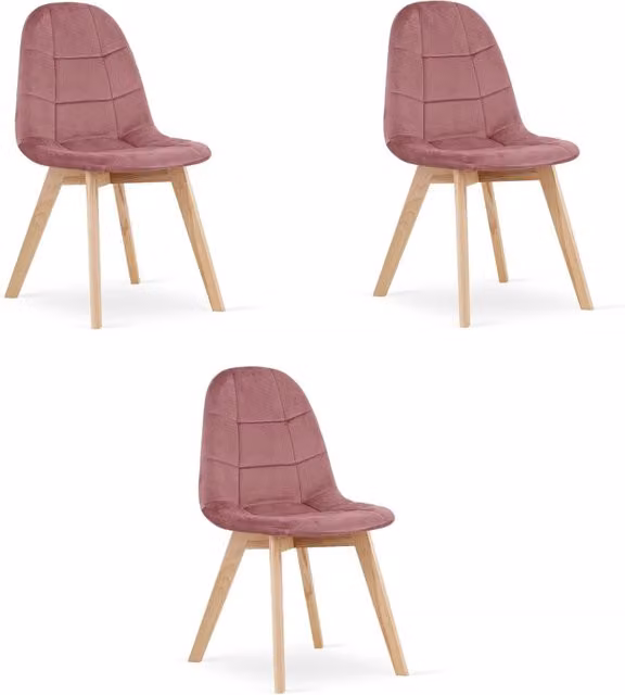 Set di 3 sedie Valora NUUC in velluto rosa con design ergonomico e struttura in legno di faggio