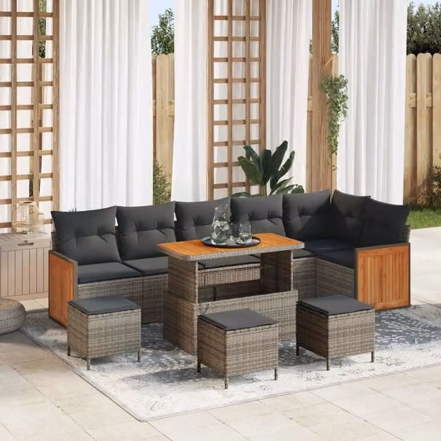 Set Divano da Giardino 10 pz 10-Numero di posti Grigio 3363203