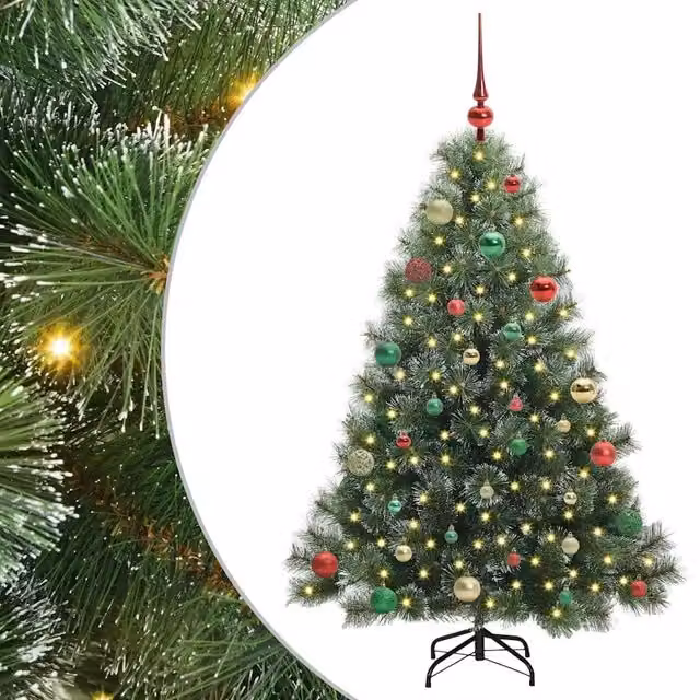 Albero di Natale artificiale moderno vidaXL verde con 150 LED luce bianca calda, Altezza: 150 cm – 1