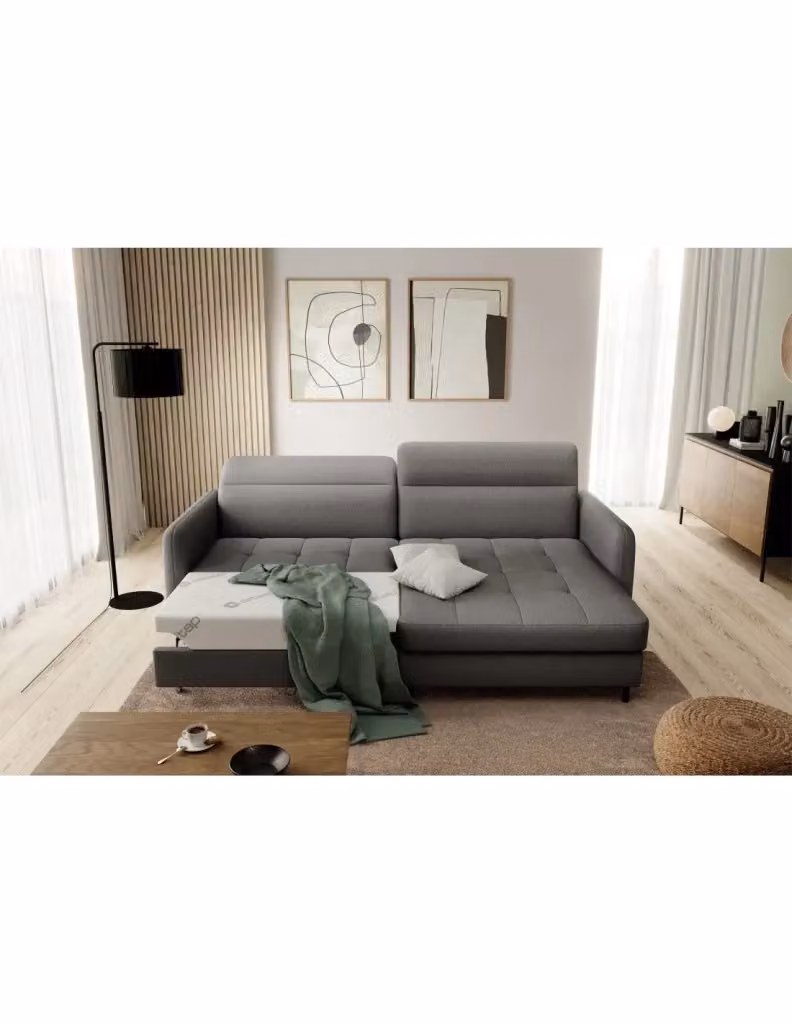 Divano ad angolo modello GOUMSI di MEUBLORAMA colore grigio scuro con funzione letto e poggiatesta regolabile – 2