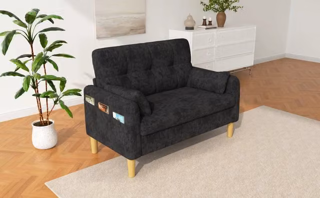 Sofa a 2 posti WISHDOR in tessuto grigio con 2 cuscini, L: 119 cm, P: 78 cm, H: 85 cm