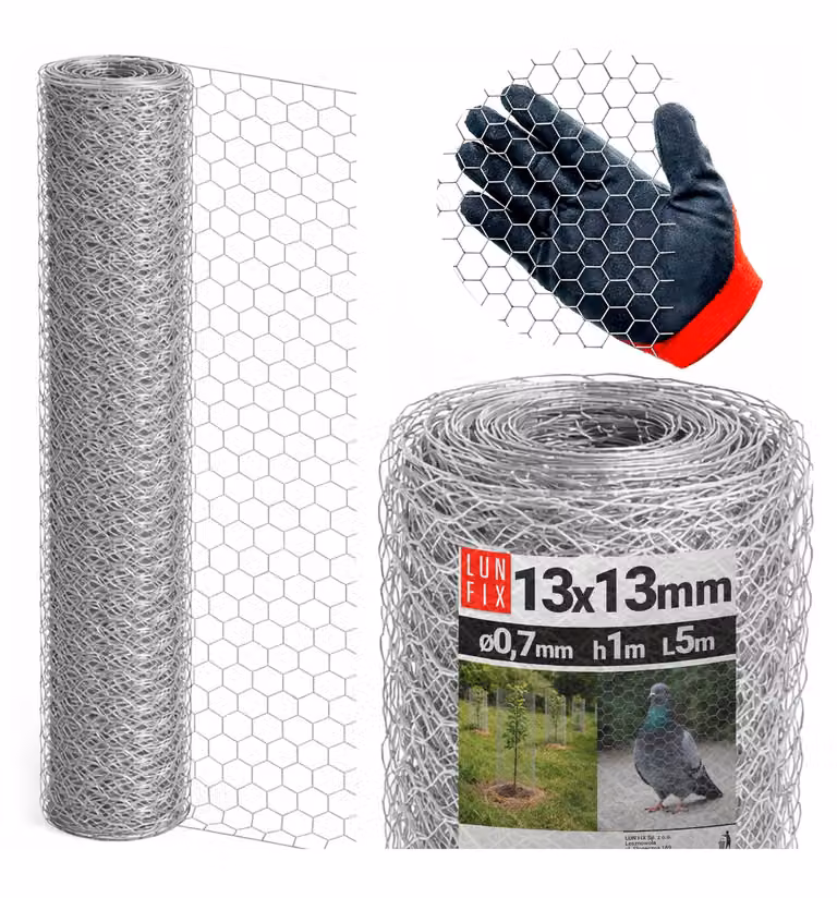 Recinzione in rete metallica a maglia esagonale, dimensioni 1 x 5 metri, filo da 13 x 13 mm