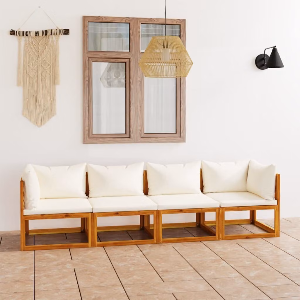 Maison Exclusive - Divano da giardino a 4 posti con cuscini color crema, in legno massello di acacia