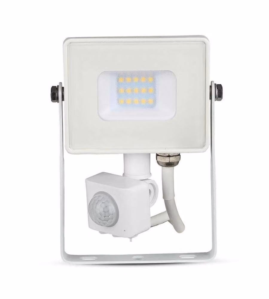 Faro LED V-TAC da 10W con Chip Samsung, Sensore di Movimento e Crepuscolare, Colore Bianco, 6400K, IP65