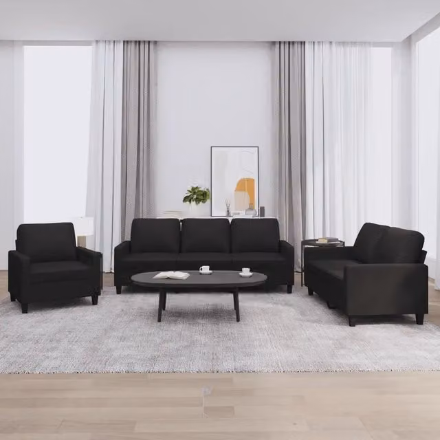Set di divani moderno vidaXL in similpelle nera con cuscini per soggiorno
