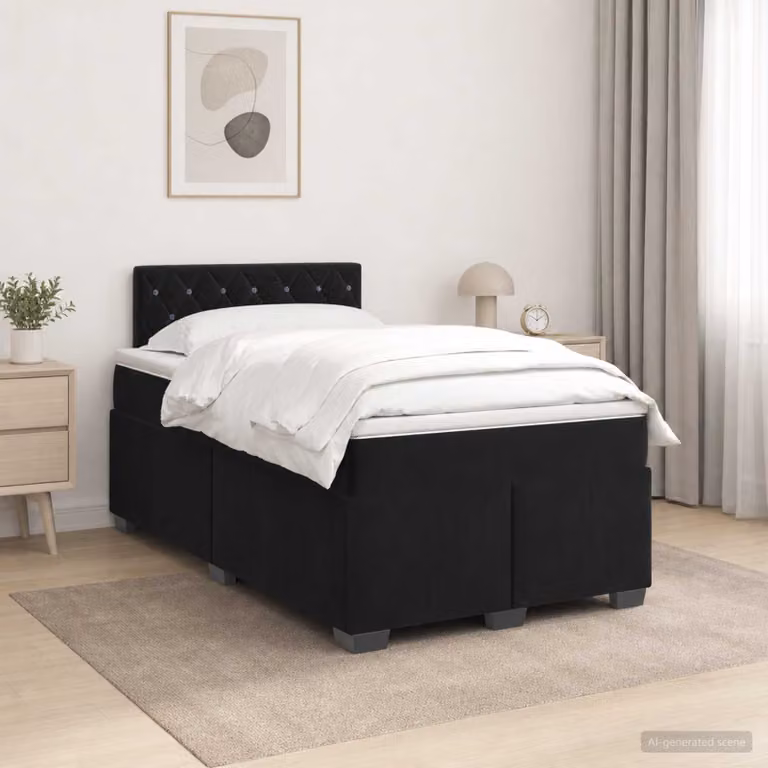 Letto box spring vidaXL con materasso a molle insacchettate in velluto nero L 120 x P 200 cm