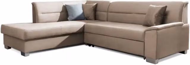 Divano ad angolo convertibile TROMSO MEUBLORAMA marrone beige effetto velluto con funzione letto e vano contenitore angolo sinistro