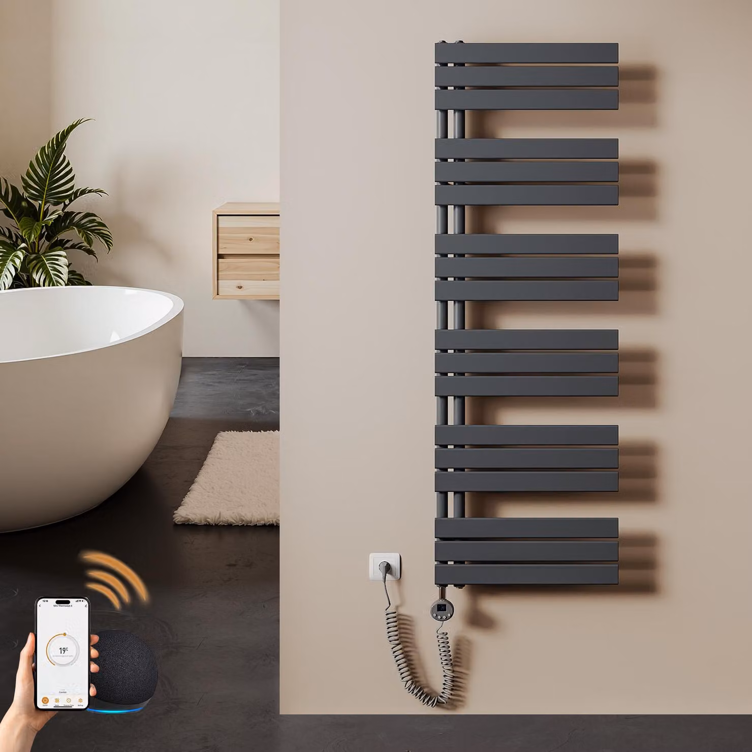 S'AFIELINA 159.9×50cm Scaldasalviette elettrico bagno WiFi, termoarredo con termostato, programmabile,LCD,1000W,asciugamani a basso consumo, Antracite