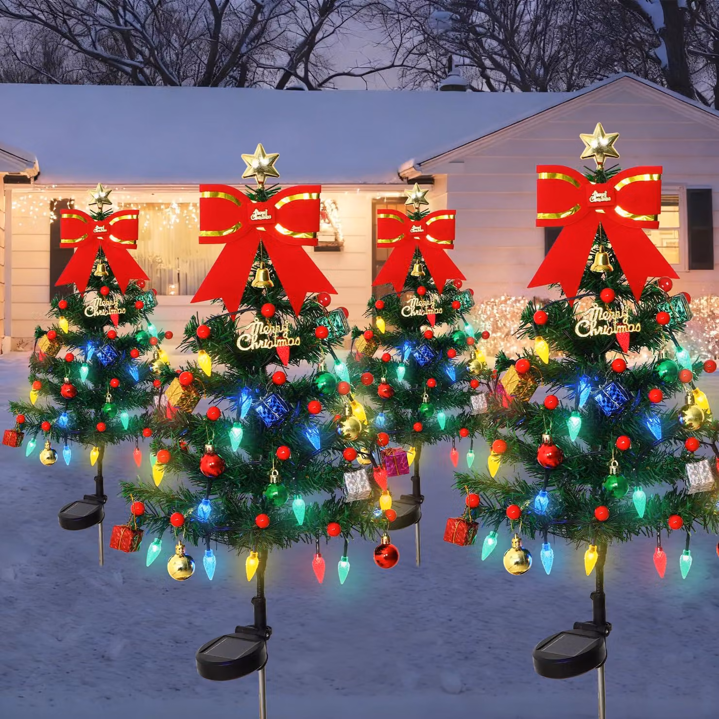 Set da 2 alberi di Natale artificiali solari, altezza 85 cm, 40 LED, impermeabili