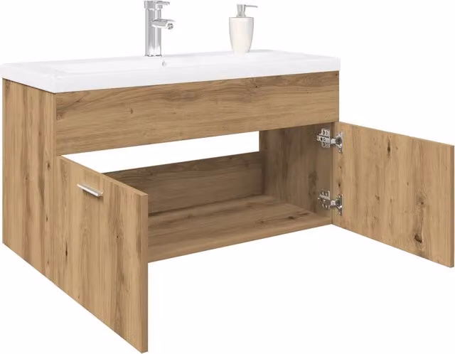 Mobile Bagno Lavabo Integrato-Lavandino-Armadietto da bagno Rovere Artigianale in Truciolato