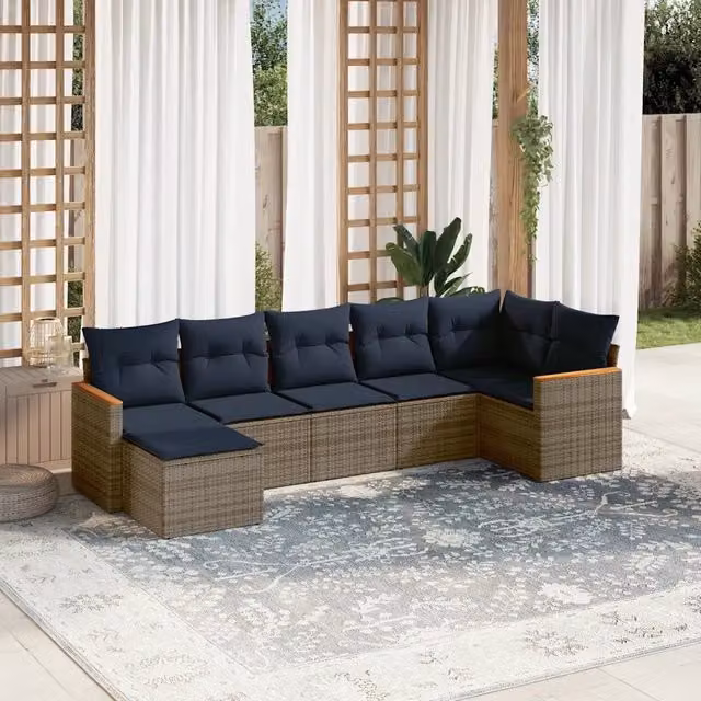 Set Divani da Giardino 7 pz con Cuscini Grigio in Polyrattan 3226194