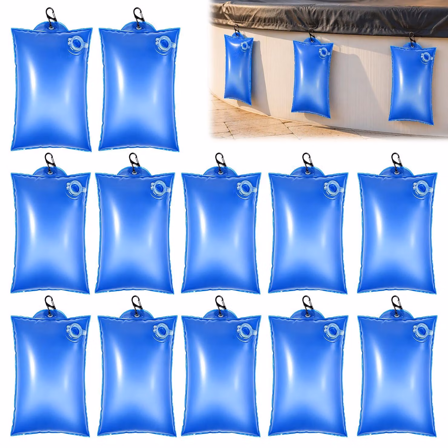 Copertura per piscina, con pesi e sacche d'acqua, confezione da 12 pezzi, con gancio a moschettone