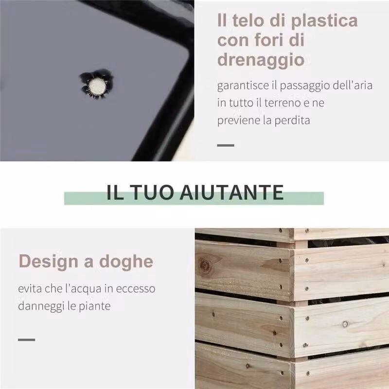 Letto per orto rialzato in legno marrone con 4 vasi portipiante L: 50 cm, P: 30 cm, H: 60 cm – 2