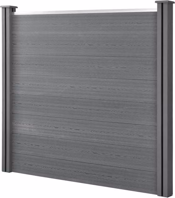 Recinzione per la privacy da giardino neu.holz in legno composito WPC e alluminio, grigio, H: 165 cm x L: 162 cm