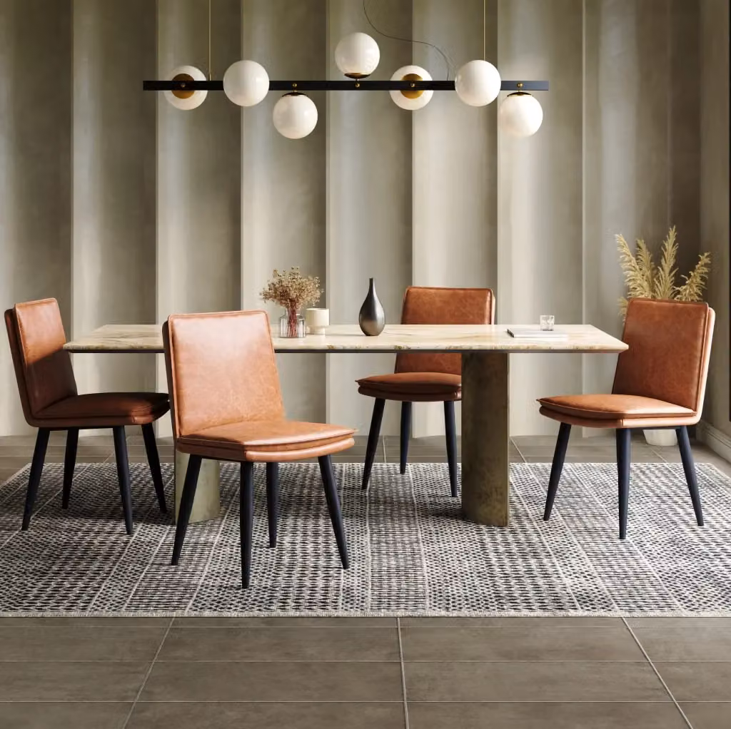 Set di 2 sedie da pranzo moderne MODFU in poliuretano marrone con cuscino a doppio strato e gambe in metallo – 2