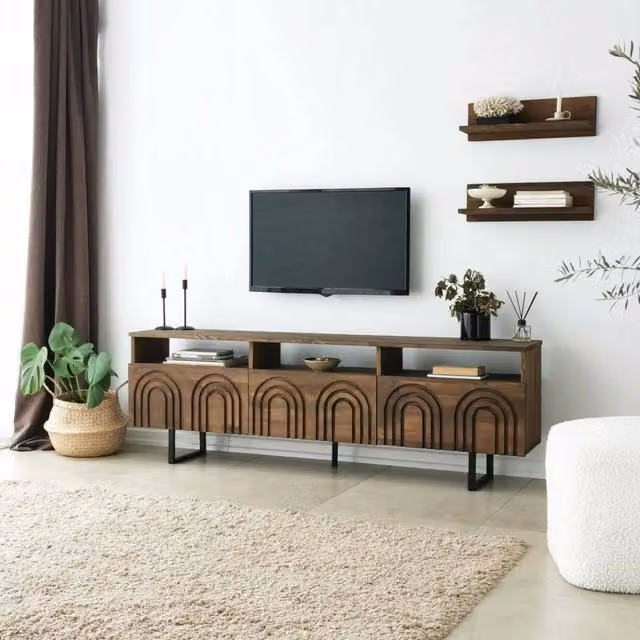 Mobile porta TV Barbania, Credenza da soggiorno, Armadio basso per TV, Base parete attrezzata, 170x30h40 cm, Noce