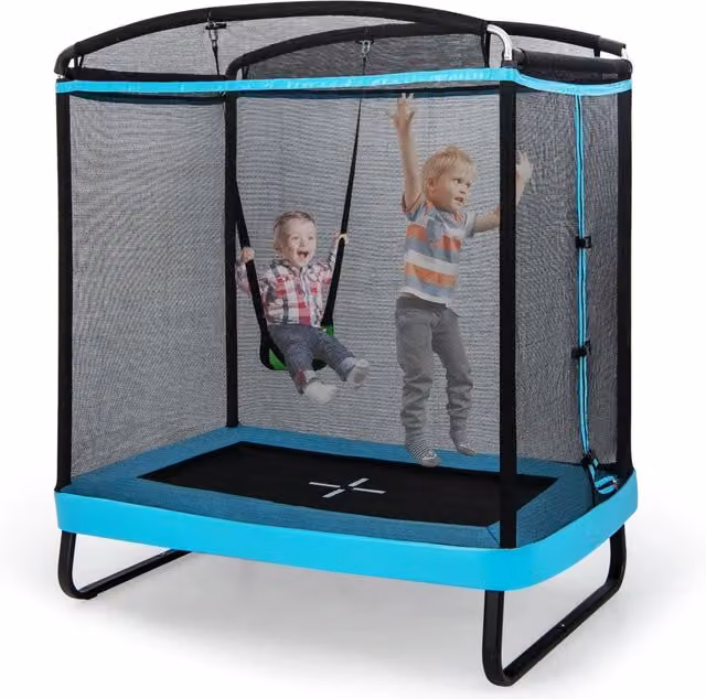 Costway Trampolino Rettangolare per Bambini con Altalena e Rete di Sicurezza, Blu, Diametro: 190 cm