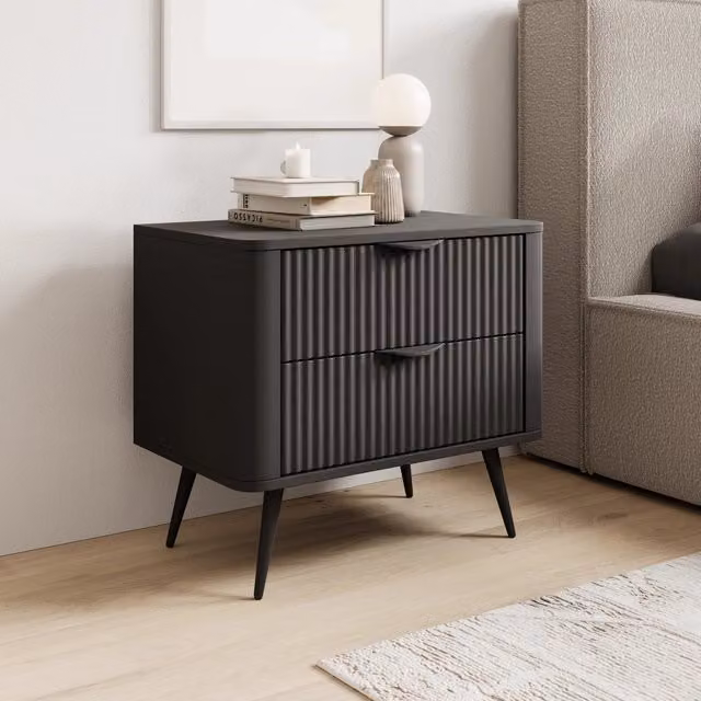 Comodino Baari DMORA con 2 cassetti, Nero opaco, L: 63 cm, P: 38 cm, H: 55 cm