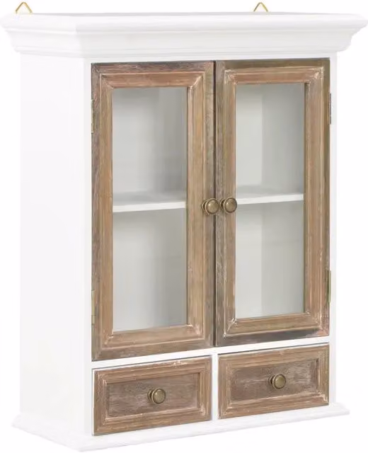 Mobiletto a muro vintage HELLOSHOP26 per cucina soggiorno o bagno in legno composito bianco e marrone con ante a battente, L: 49 cm, P: 22 cm, H: 59 cm