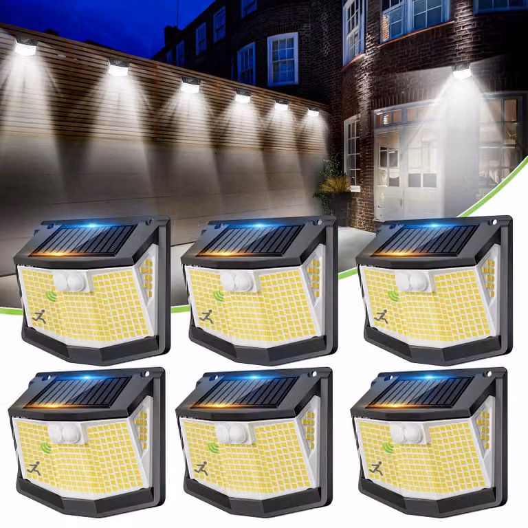 Lampada solare da esterno, 248 LED, sensore di movimento, grado di protezione IP65, confezione da 6 pezzi