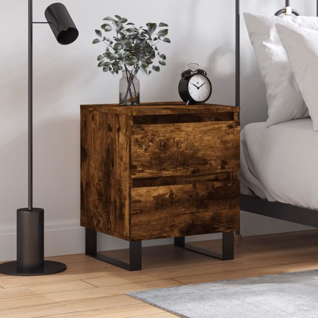 Comodino moderno vidaXL in legno multistrato rovere fumo marrone L 40 cm, P 35 cm, H 50 cm