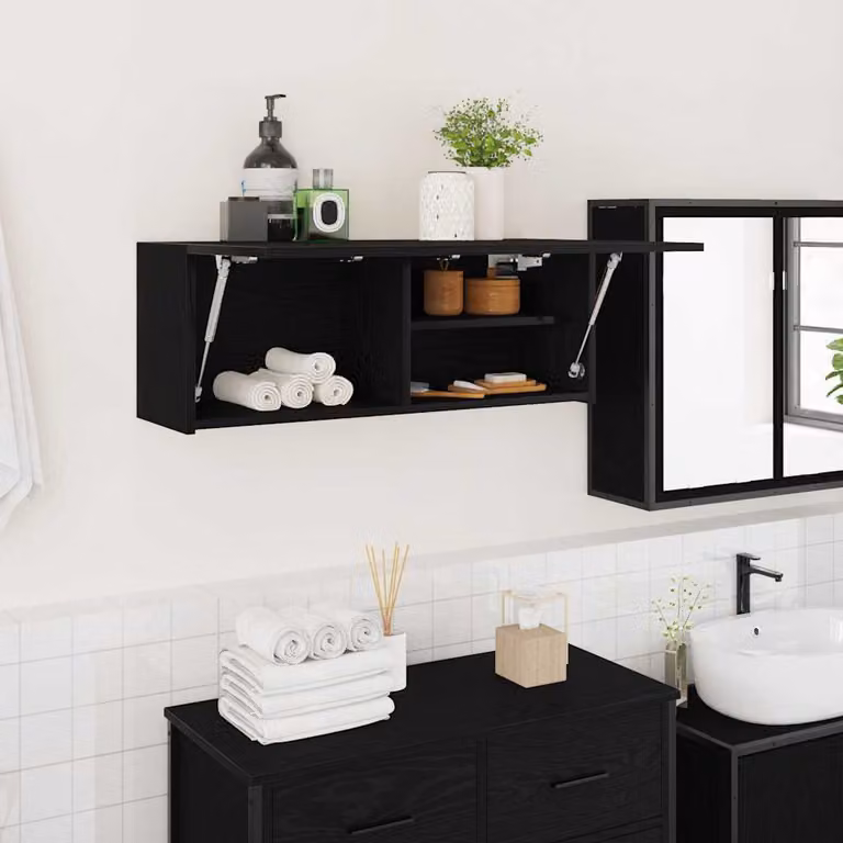 Mobile da bagno a parete vidaXL Nero con ante e ripiani interni in legno MDF L: 80 cm, P: 25 cm, H: 30 cm