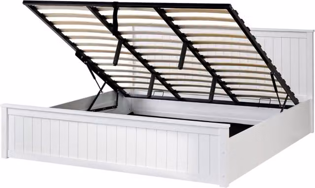 Letto con contenitore in legno di pino bianco 160 x 200 cm con telaio sollevabile