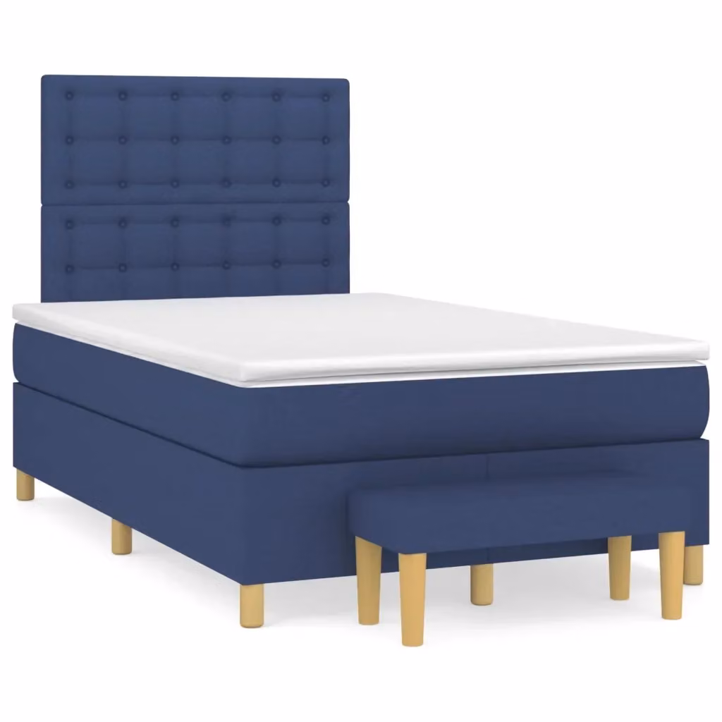 Letto Ibrido vidaXL con Giroletto a Molle e Materasso in Tessuto Blu e Bianco L/P: 120 x 200 cm – 2