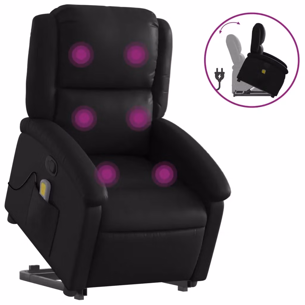 vidaXL Poltrona Alzapersona Reclinabile con Assistenza Elettrica in Similpelle Nera per Senior – 2