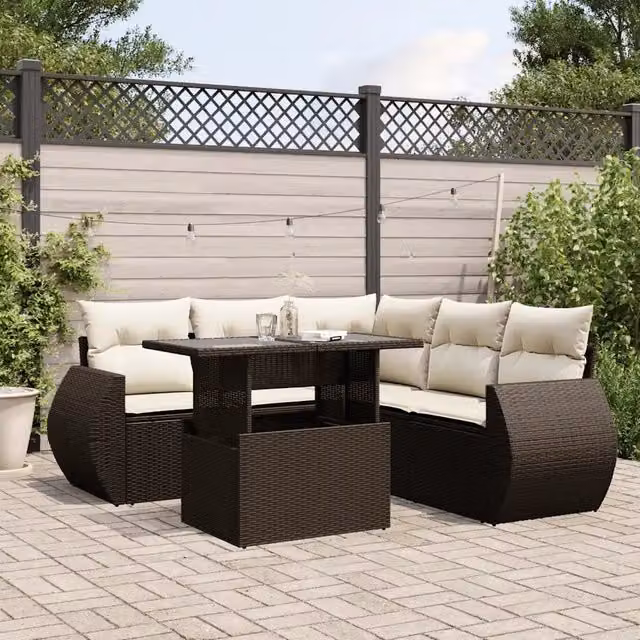 Set Divano da Giardino 6 pz con Cuscini Marrone in Polyrattan 3268533
