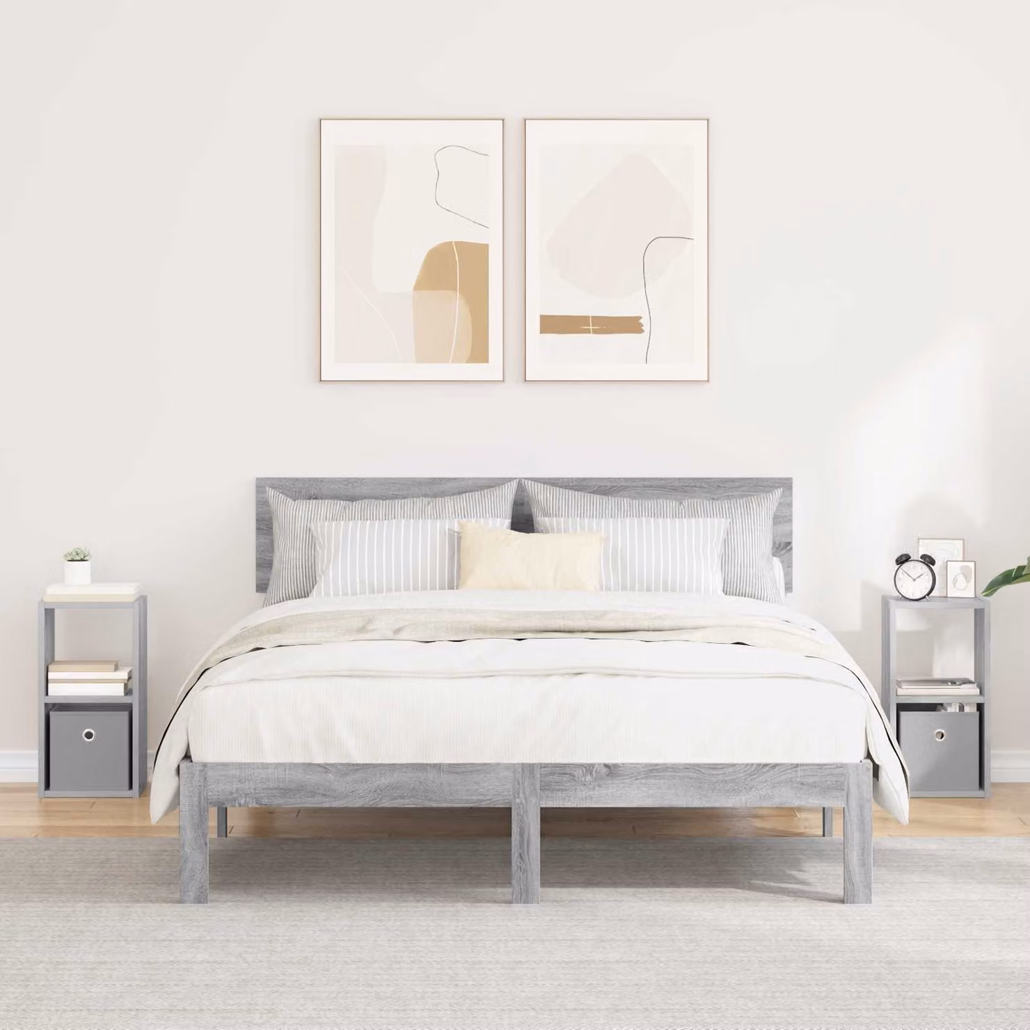 Set di 2 comodini vidaXL moderni in colore grigio, L 25,5 cm x P 22,0 cm x H 49,5 cm