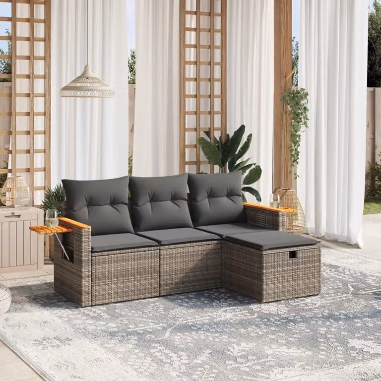 Maison Exclusive - Set da giardino 4 pezzi con cuscini Grigio Poly Rattan