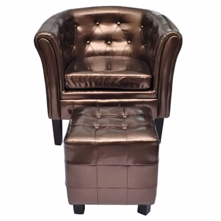The Living Store Poltrona con poggiapiedi in ecopelle marrone