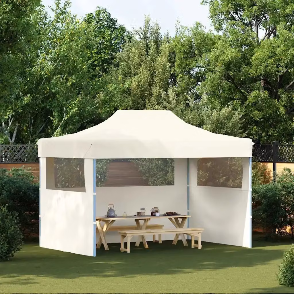 Gazebo professionale pieghevole con 3 pareti in acciaio e PVC beige L/P/H: 400 x 300 x 280 cm – 2