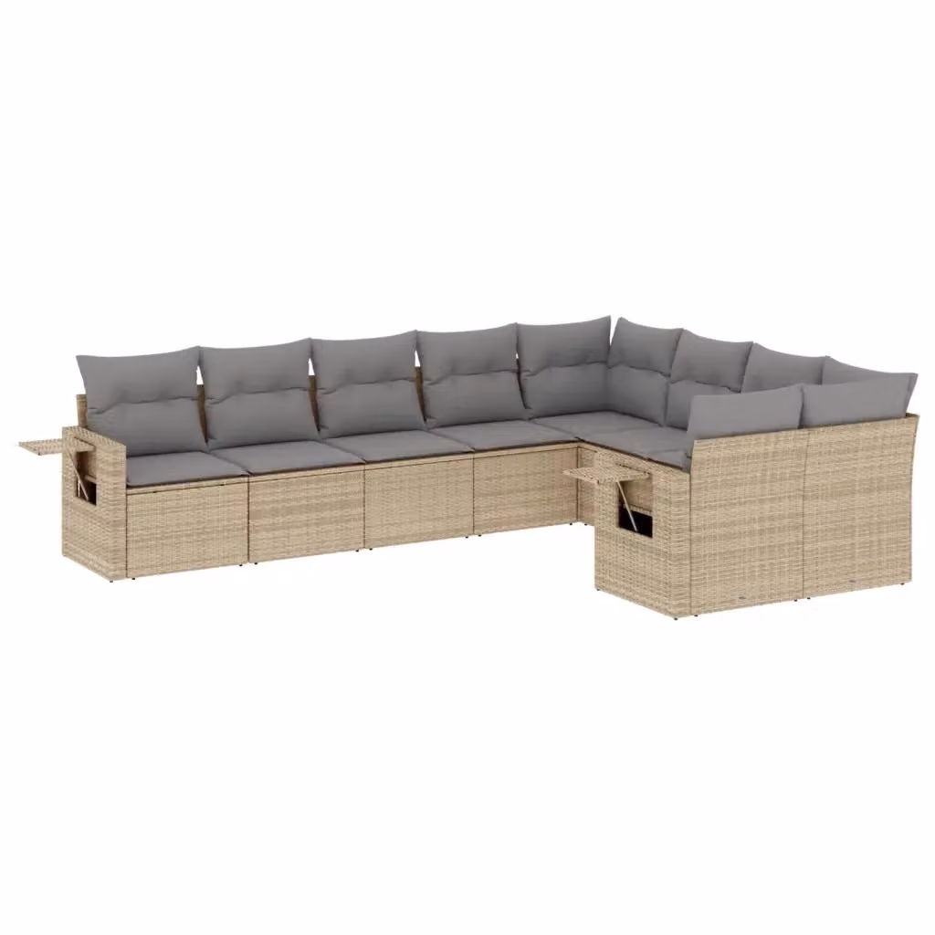 Set Divano da Giardino a L VIDAXL in Polyrattan Beige con 9 Cuscini Moderno – 2