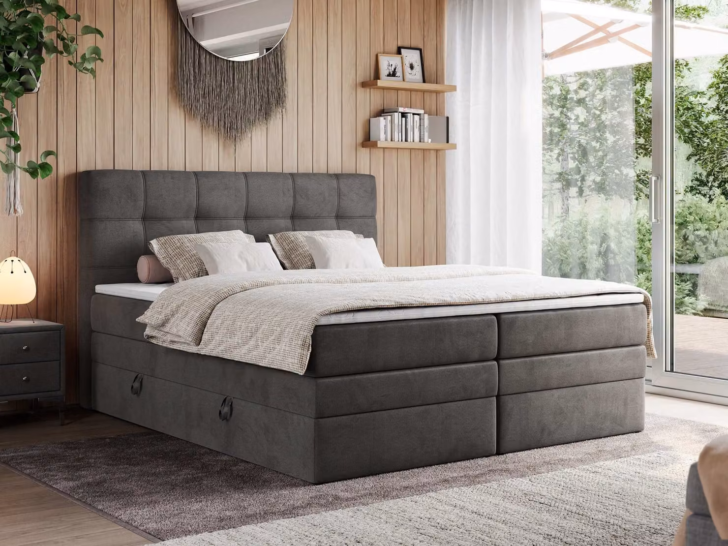 Letto boxspring, letto imbottito, letto, camera da letto - ERNI-KING - 180 x 200 cm - Grigio scuro - H4