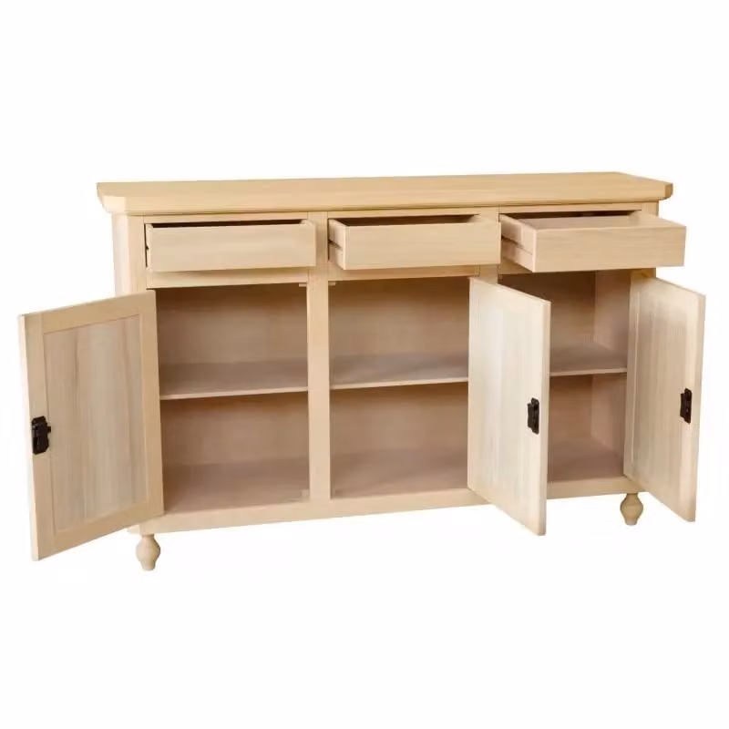 Madia credenza in legno di pino grezzo con 3 ante e 3 cassetti Mobili 2G L/P/H: 150 x 43 x 98 cm