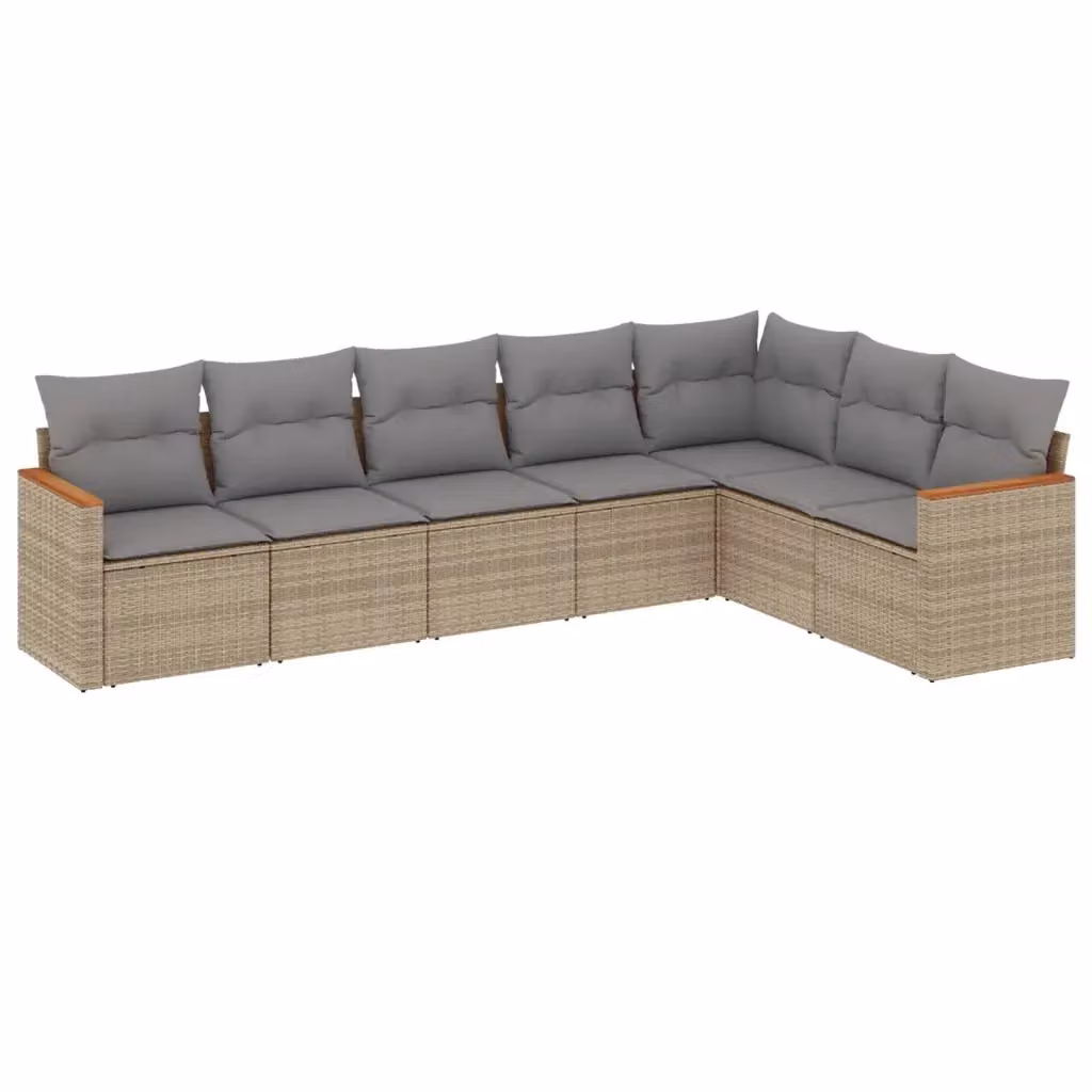 vidaXL Set Divano da Giardino a L 7 pz con Cuscini Beige e Grigio in Polyrattan e Acciaio – 2