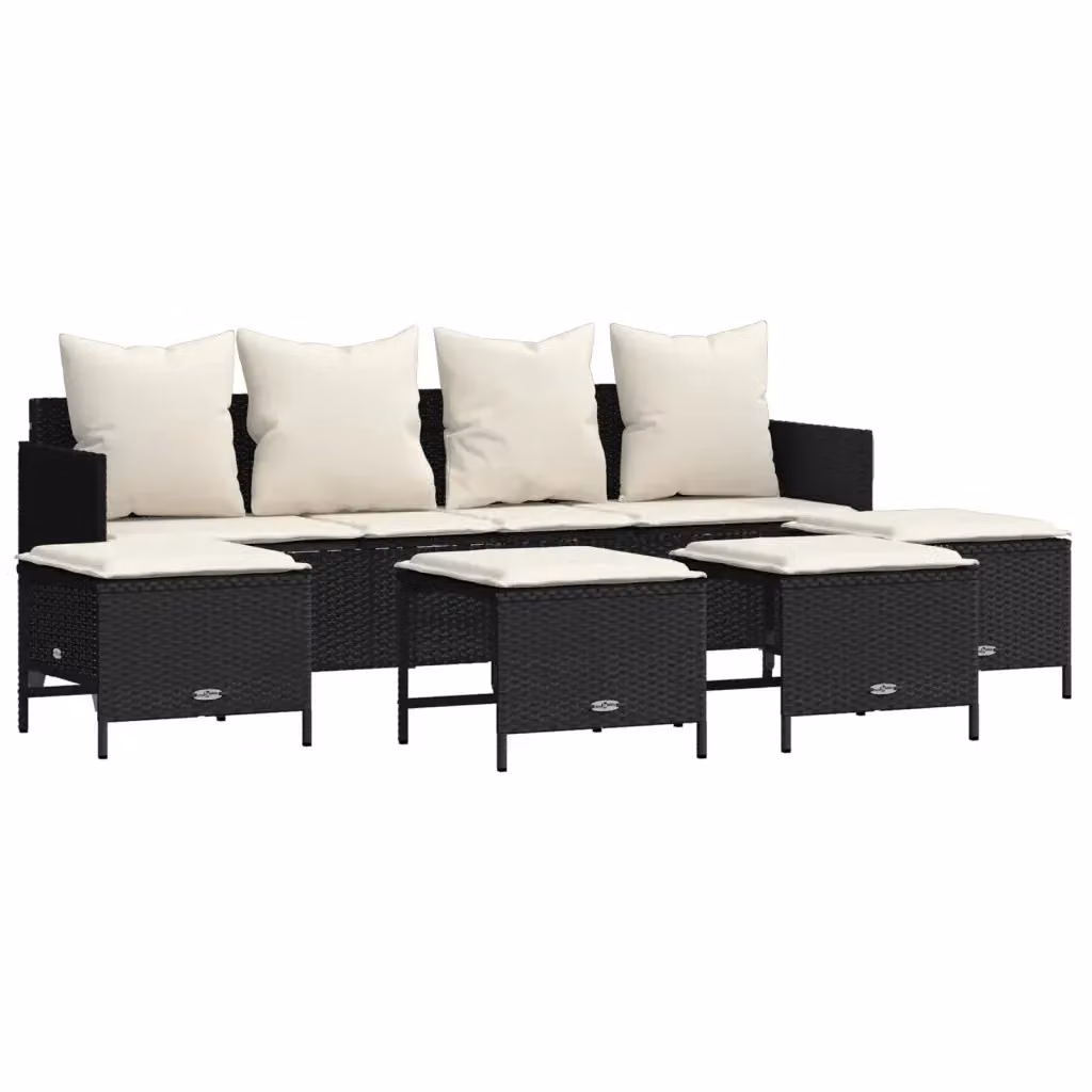 Set Divani da Giardino vidaXL 5 Pezzi con Cuscini in Polyrattan e Struttura in Acciaio Nero e Bianco – 2