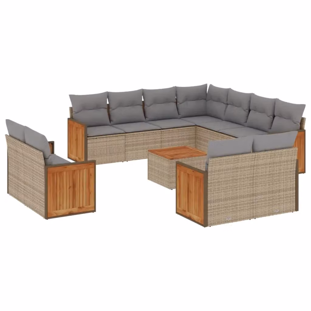 vidaXL Set Divani da Giardino 12 pz a Forma a L con Cuscini Beige e Grigio in Polyrattan e Legno di Acacia – 2